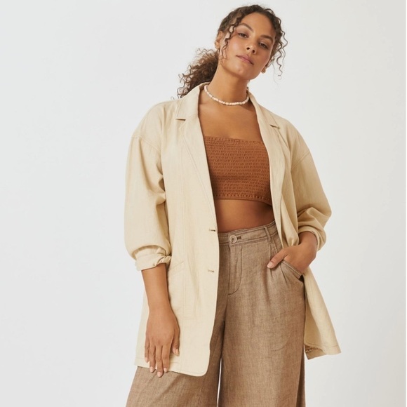 Anthropologie Pilcro Linen Blend Summer Blazer Large Cream Lagenlook Boho - Picture 3 of 13